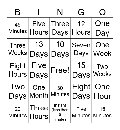 Jason Respond Times Bingo Card