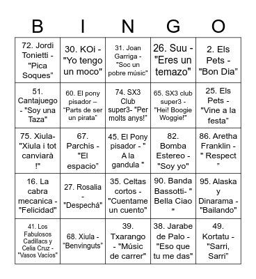 VermutAFA Bingo Musical 2 Bingo Card
