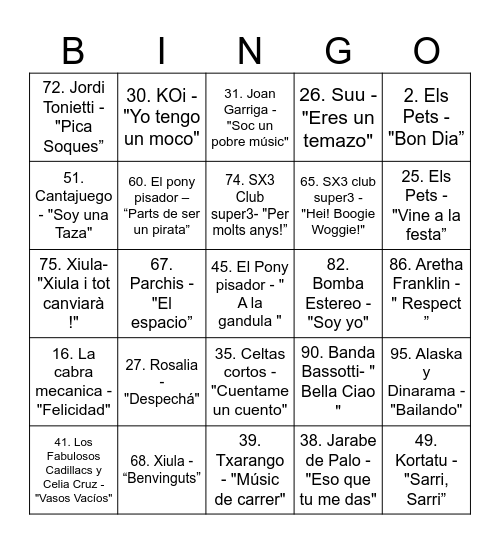 VermutAFA Bingo Musical 2 Bingo Card