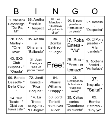 VermutAFA BINGO Musical Bingo Card