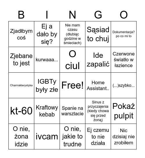 Sinu VS Żona Bingo Card