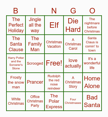 HOLIDAY MOVIE Bingo Card