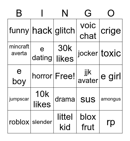 roblox bingo Card
