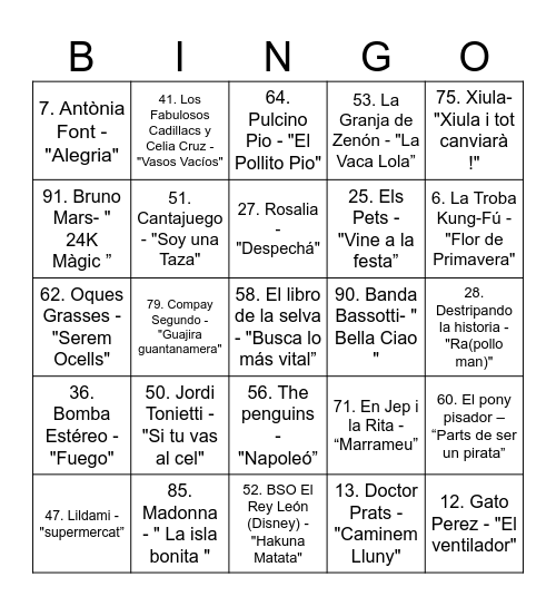 VermutAFA Bingo Musical Bingo Card