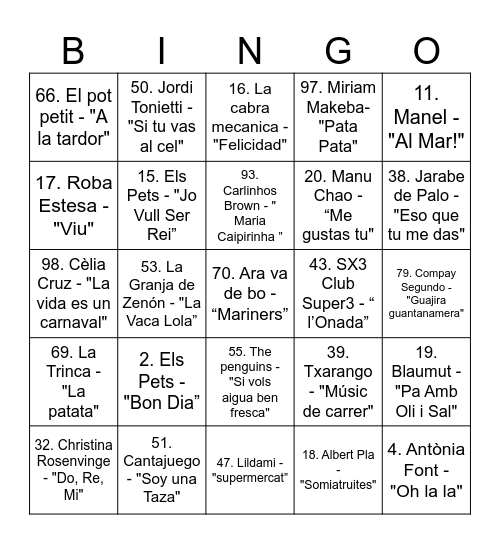 VermutAFA Bingo Musical Bingo Card