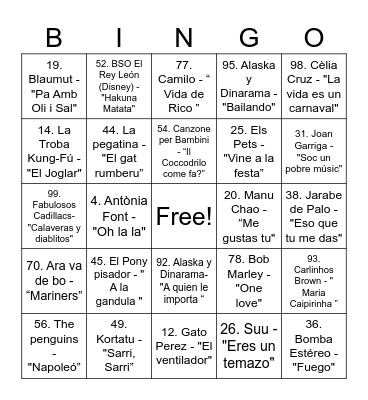 VermutAFA Bingo Musical Bingo Card