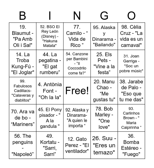 VermutAFA Bingo Musical Bingo Card