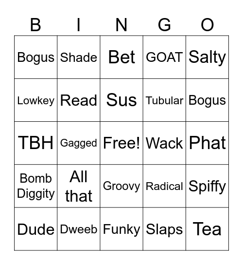 Generational Slang Bingo Card