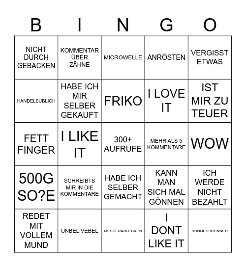 RÖSTIGER HUSO Bingo Card