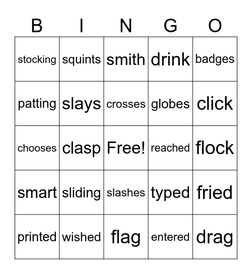 INFLECTIONAL ENDINGS Bingo Card