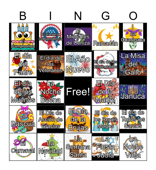 Días Festivos Bingo Card