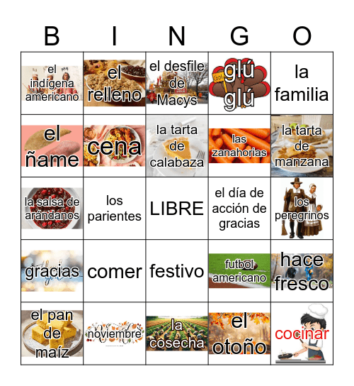 dia de accion de gracias Bingo Card