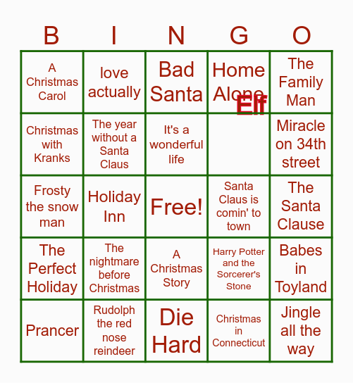 HOLIDAY MOVIE Bingo Card