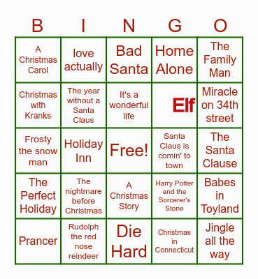 HOLIDAY MOVIE Bingo Card