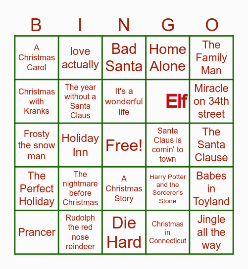 HOLIDAY MOVIE Bingo Card