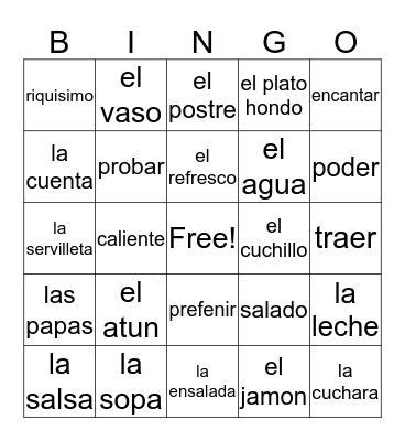 Spanish 2 Bingo Card