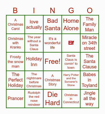 HOLIDAY MOVIE Bingo Card