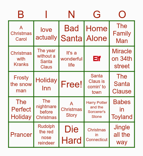 HOLIDAY MOVIE Bingo Card