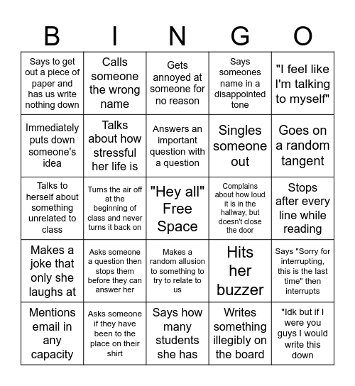 Mrs. Anderson Bingo Card