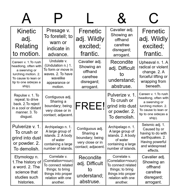 AP Language & Composition 7 Bingo Card