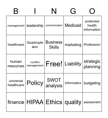 Intro to HSM/ Health Professions Bingo Card