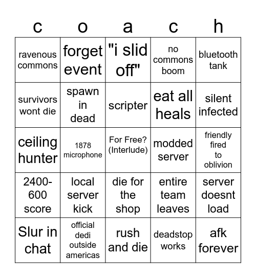 Versus bingo Card