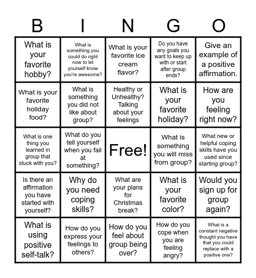 Last Group Meeting :( Bingo Card