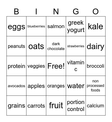 healthy living :) Bingo Card