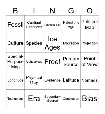 Social Studies Vocabulary Bingo Card