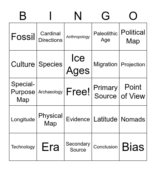 Social Studies Vocabulary Bingo Card