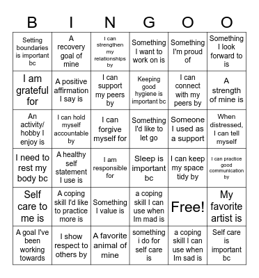 Life Skills Bingo Card