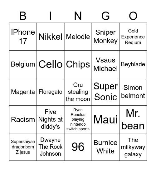 infinite craft Bingo Card