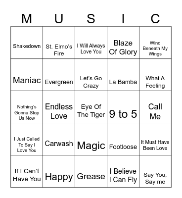 Movie Songs Bingo Card