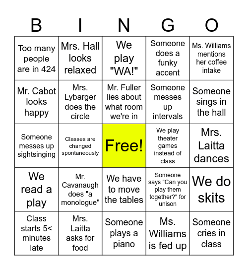 Theater Bingo Card