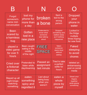 Never Have I Ever Bingo Card