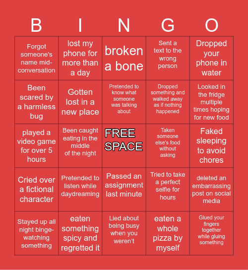 Never Have I Ever Bingo Card