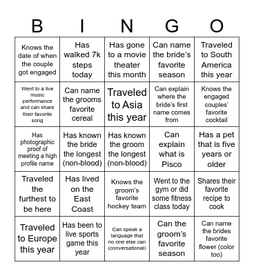 Kimmy & Nico's Engagement Party Bingo Card