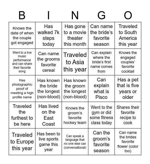 Kimmy & Nico's Engagement Party Bingo Card