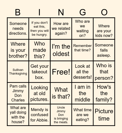 Thanksgiving BINGO! Bingo Card