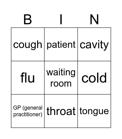 English Bingo Card