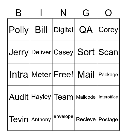 Cincinnati Mail Services Bingo Card