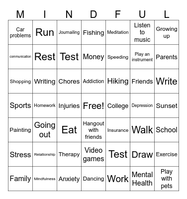 Stress Relieved Bingo Card