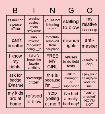 KAREN/BODY CAM BINGO!!! Bingo Card
