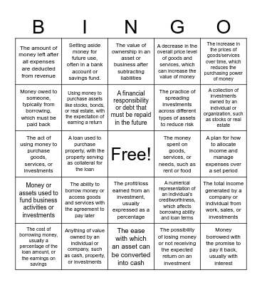 SPROUT Financial Literacy Bingo Card