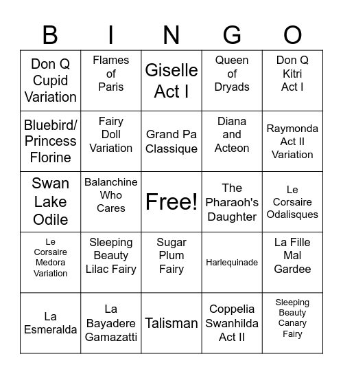 Name That Variation Bingo Card