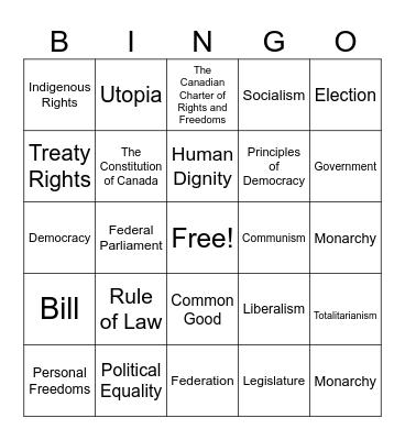Civics Bingo Card