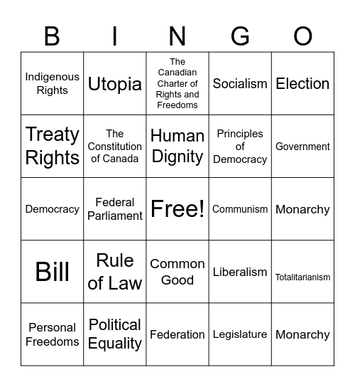 Civics Bingo Card