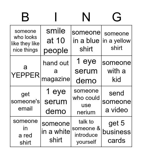 NERIUM INGO Bingo Card