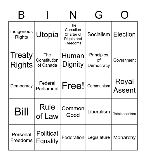 Civics Bingo Card