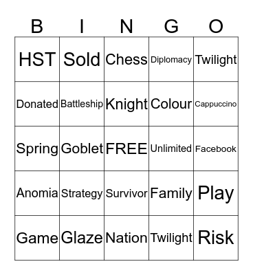 Knight & Clay Cafe Bingo Card